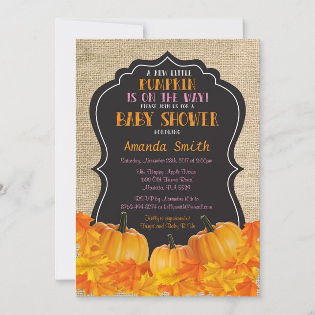 Liten pumpa baby shower inbjudningskort burlap (Framsida)