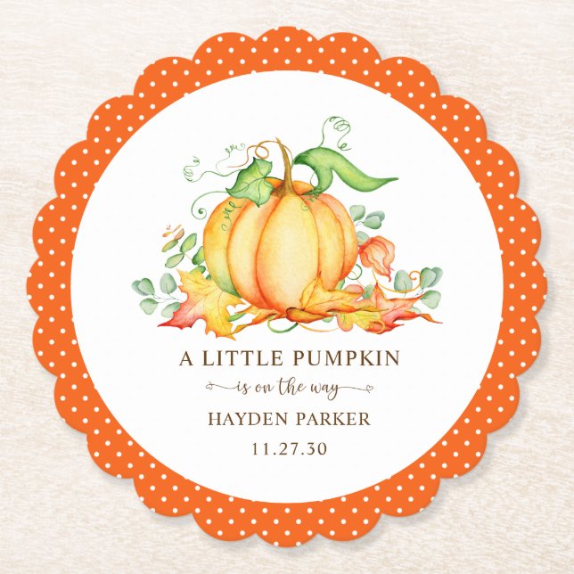 Liten pumpa baby shower pappers tallrik underlägg papper (Framsida)