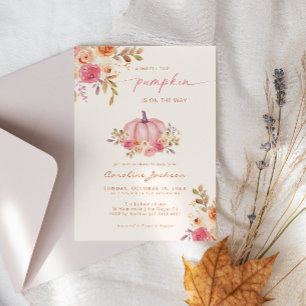 Liten Pumpa Baby Shower Rosa Flicka Inbjudningar