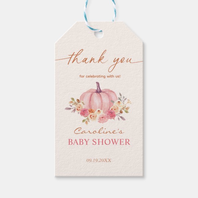Liten Pumpa Baby Shower Rosa Flicka Presentetikett (Framsidan)