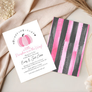 Liten Pumpa Baby Shower Rosa Svart Rustik Inbjudningar