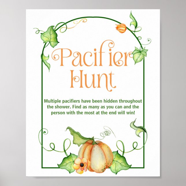 Liten pumpa baby shower smultronjakt spelskylt poster (Framsidan)