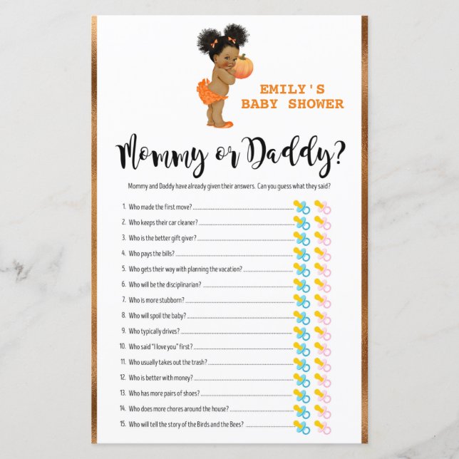 Liten Pumpa Baby Shower-spel UTRYCKT (Framsida)