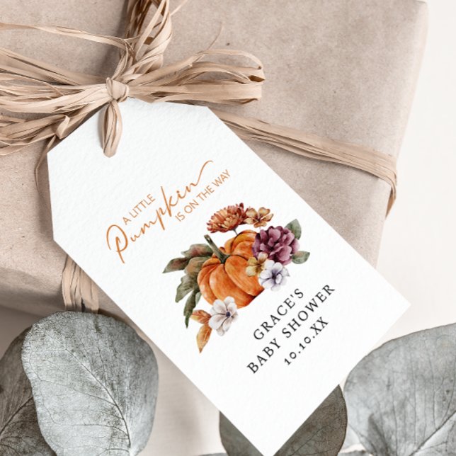 Liten Pumpa Bebis Shower Presentetikett (Fall In Love With Baby Pumpkin Gift Tag)
