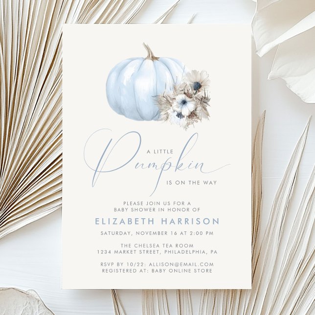 Liten Pumpa Blå Baby Boy Shower Inbjudningar (Little Pumpkin Blue Baby Boy Shower Invitation)