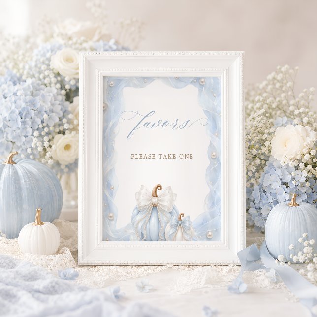 Liten pumpa blå baby shower presenter bordsskylt poster (Skapare uppladdad)