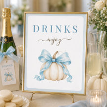 Liten pumpa blå båge baby shower dryckeskylt