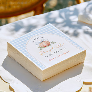 Liten pumpa blå band girlang baby shower pappersservett