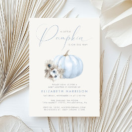 Liten pumpa blå höst baby boy shower inbjudningar