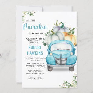 Liten pumpa Blå lastbil Baby Shower Inbjudningar