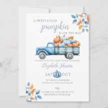 Liten pumpa blå pojke baby shower allt i ett