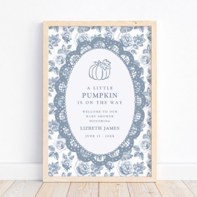 Liten Pumpa Blå Toile Baby Shower Poster (Skapare uppladdad)