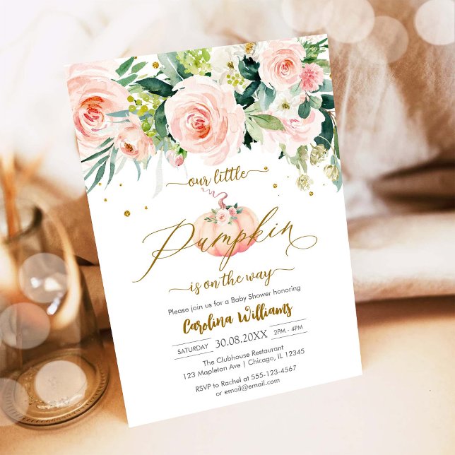 Liten Pumpa Blommig Baby Shower Inbjudan (Skapare uppladdad)