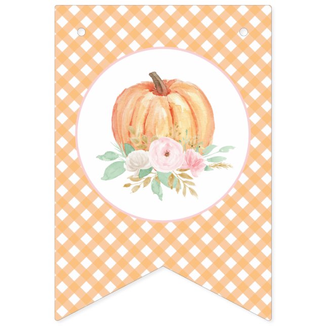 Liten pumpa blommig orange rutig första födelsedag vimplar (Första flaggan)