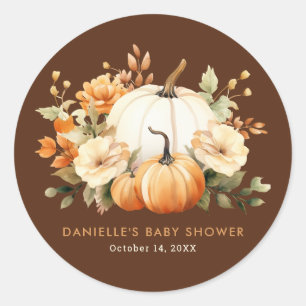 Liten Pumpa Floral Boho Botanisk Bebis Shower Runt Klistermärke