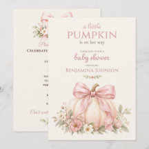 Liten pumpa för baby shower med rosafärgad slinga