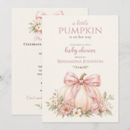Liten pumpa för baby shower med rosafärgad slinga inbjudningar
