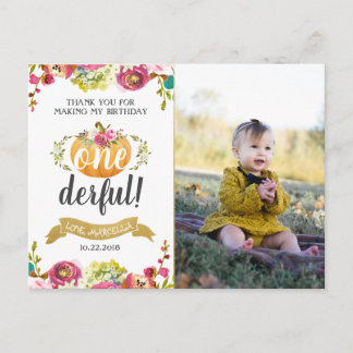 Liten pumpa första födelsedag tack-kort vykort