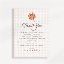 Liten pumpa gingham baby shower tackkort