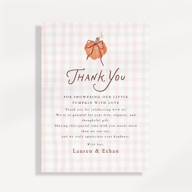Liten pumpa gingham baby shower tackkort (Skapare uppladdad)
