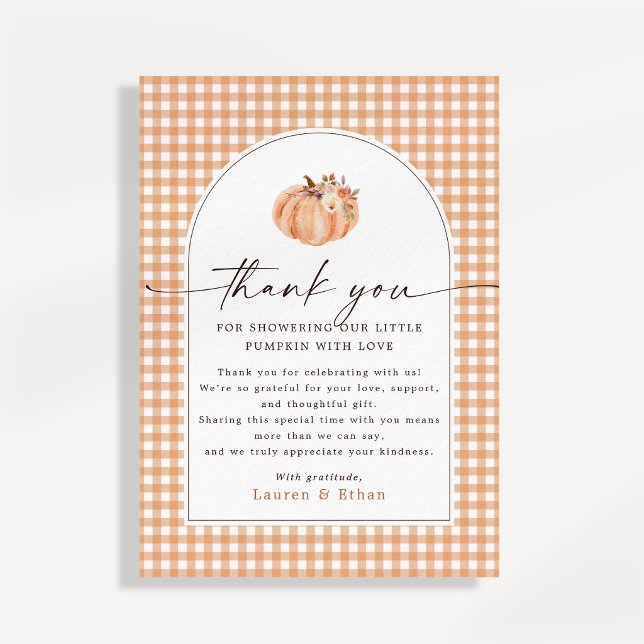 Liten Pumpa Gingham Baby Shower Tacksamhetskort Inbjudningar (Skapare uppladdad)