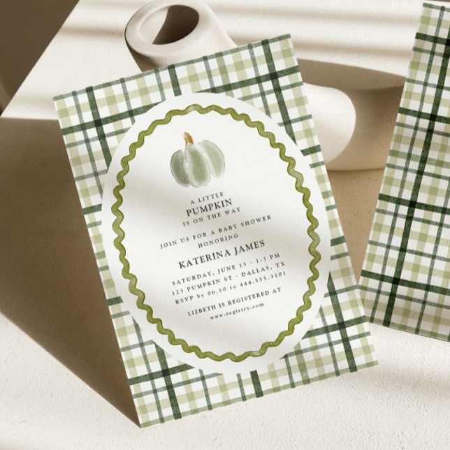 Liten pumpa grön randig baby shower inbjudan (Skapare uppladdad)
