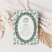 Liten pumpa grön Toile Baby Shower-inbjudan
