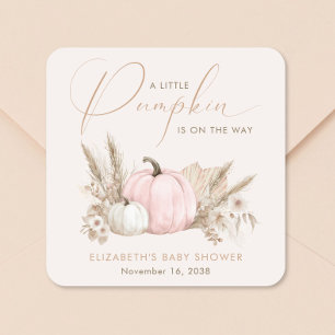 Liten Pumpa Höst Baby Flicka Shower Fyrkantigt Klistermärke