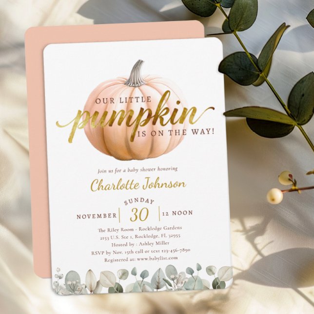 Liten Pumpa Höst Baby Shower Inbjudan (Orange Little Pumpkin Baby Shower Invite)