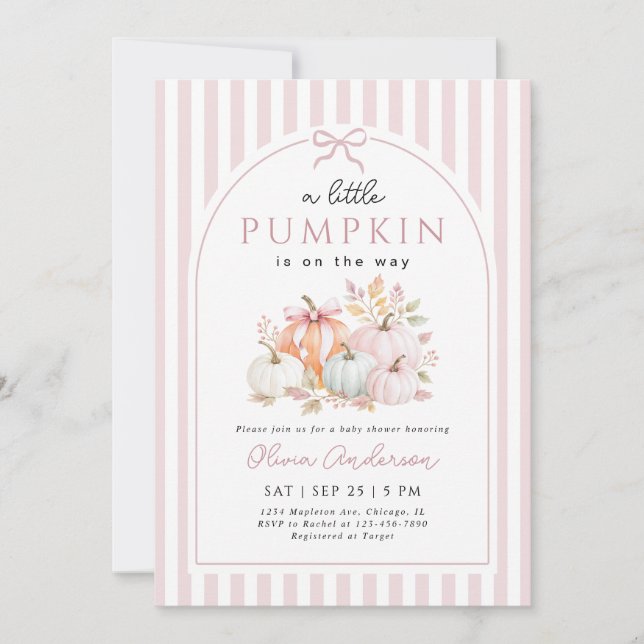 Liten pumpa höst baby shower inbjudningar (Framsida)