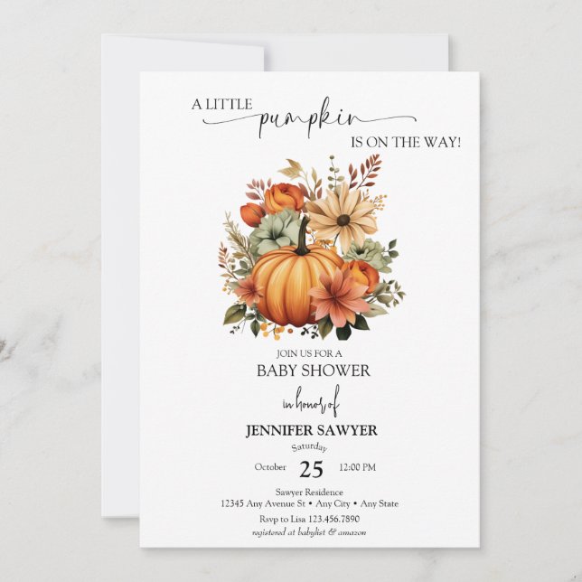 Liten pumpa | Höst Baby Shower Inbjudningar (Framsida)