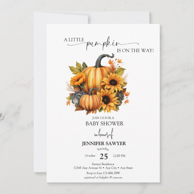 Liten pumpa | Höst Baby Shower Inbjudningar (Framsida)