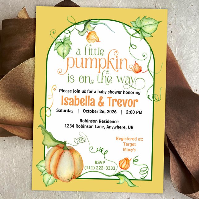 Liten pumpa höst baby shower Könsneutral Inbjudningar (Little Pumpkin on the Way Fall Baby Shower Fairytale Invitation)