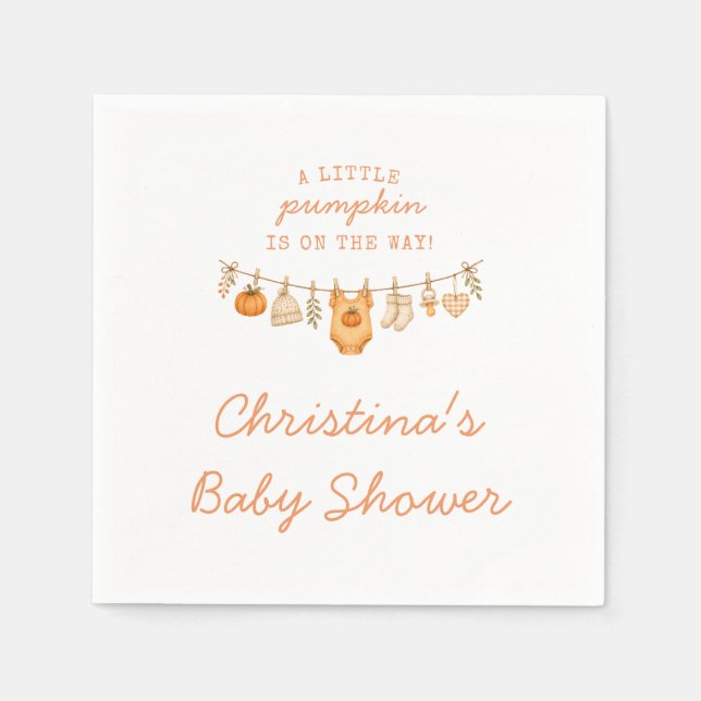 Liten Pumpa Höst Baby Shower Pappersservett (Framsidan)