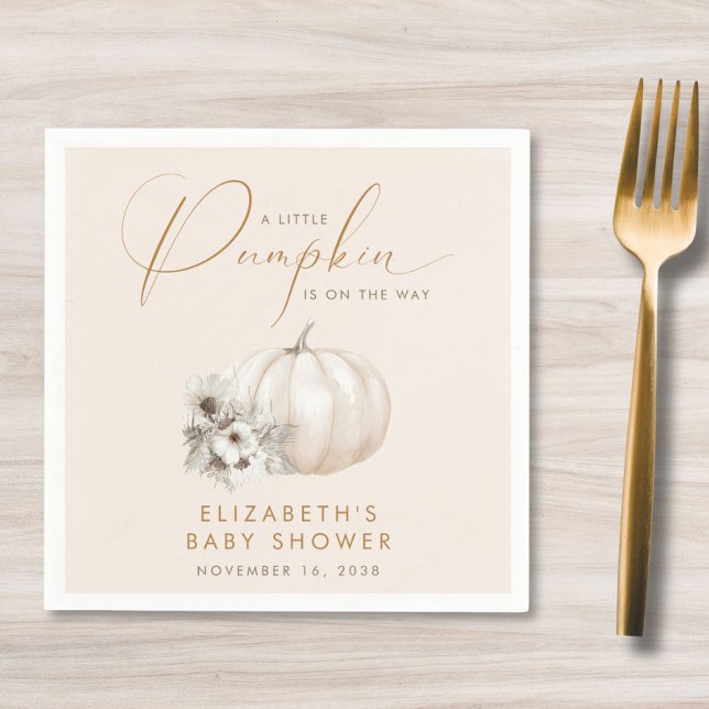 Liten Pumpa Höst Baby Shower Pappersservett (Little Pumpkin Fall Baby Shower Napkins)