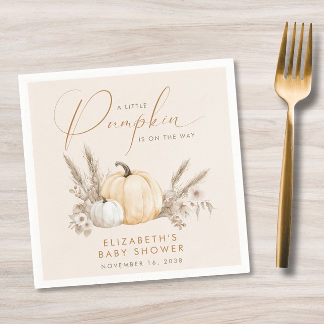 Liten Pumpa Höst Baby Shower Pappersservett (Little Pumpkin Fall Baby Shower Napkins)