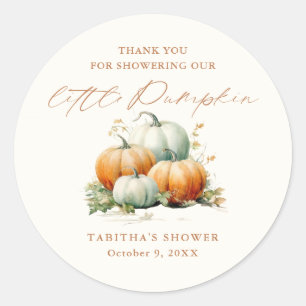 Liten pumpa höst baby shower tack favor runt klistermärke