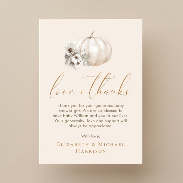 Liten Pumpa Höst Baby Shower Tacksamhet Anteckningskort (Little Pumpkin Fall Baby Shower Thank You Note Card)