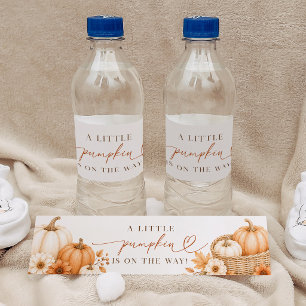 Liten pumpa höst baby shower vattenflaskor etikett