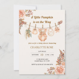 Liten pumpa höst Boho blomster baby shower inbjuda Inbjudningar