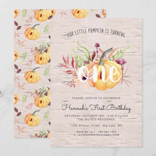 Liten pumpa Höst födelsedagsinbjudan Inbjudningar (Fram/baksida)