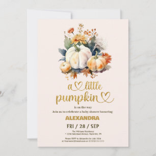 Liten pumpa höst vattenfärg blommande baby shower inbjudningar