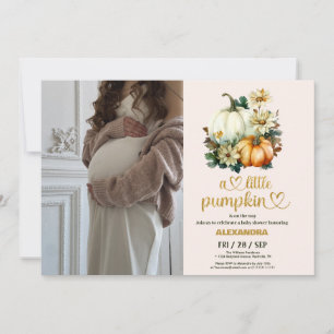 Liten pumpa höst vattenfärg blommande baby shower inbjudningar