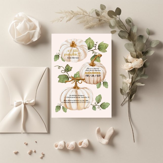 Liten pumpa höst vattenfärg blommande baby shower inbjudningar (Skapare uppladdad)