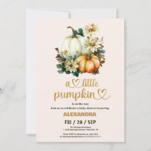 Liten pumpa höst vattenfärg blommande baby shower inbjudningar