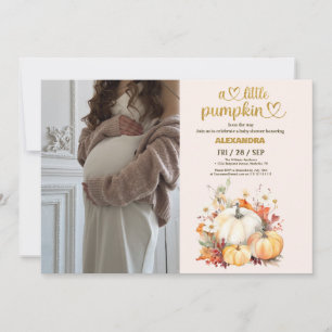 Liten pumpa höst vattenfärg blommig baby shower inbjudningar
