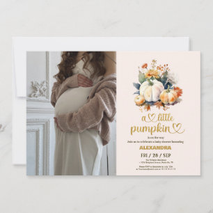 Liten pumpa höst vattenfärg blommig baby shower inbjudningar