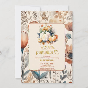 Liten pumpa höst vattenfärg blommig baby shower inbjudningar