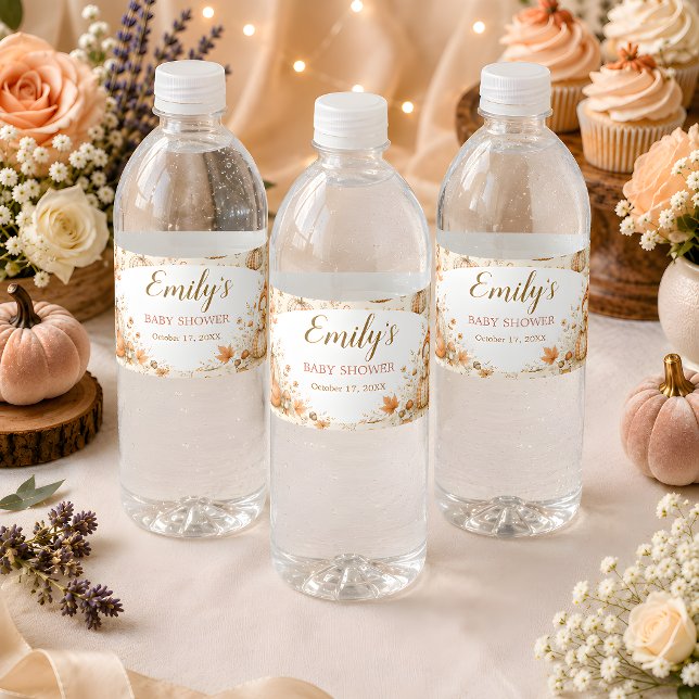 Liten Pumpa Höst Vattenflaska Etiketter Set (Little Pumpkin Fall Water Bottle Labels Set. Part of the Little Pumpkin baby shower collection.)