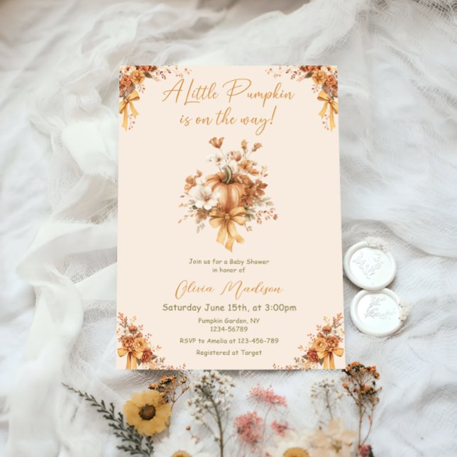 Liten pumpa höstblommig baby shower-inbjudan inbjudningar (Skapare uppladdad)